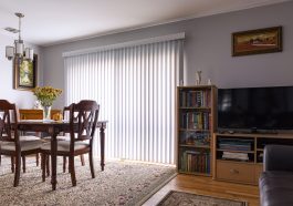 home interior, vertical blinds, sliding door