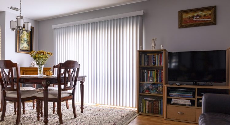 home interior, vertical blinds, sliding door