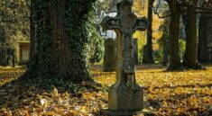 autumn, cemetery, cross, fall, graveyard, fallen leaves, tomb, tombstone, churchyard, memorial